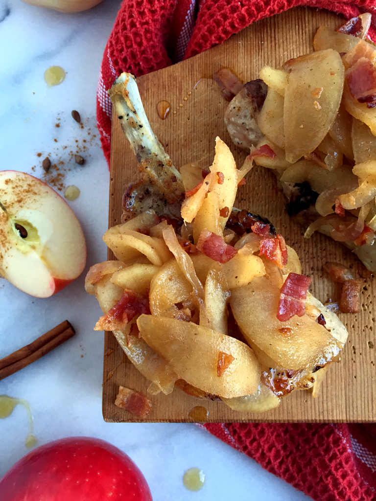 AMAZING Caramelized Apple Bacon Pork Chops! #recipe #dairyfree #glutenfree | Peach and the Cobbler