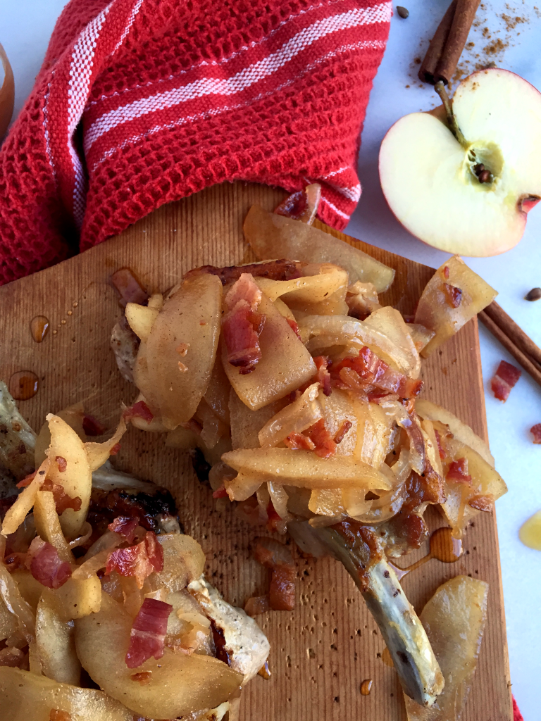 AMAZING Caramelized Apple Bacon Pork Chops! #recipe #dairyfree #glutenfree | Peach and the Cobbler