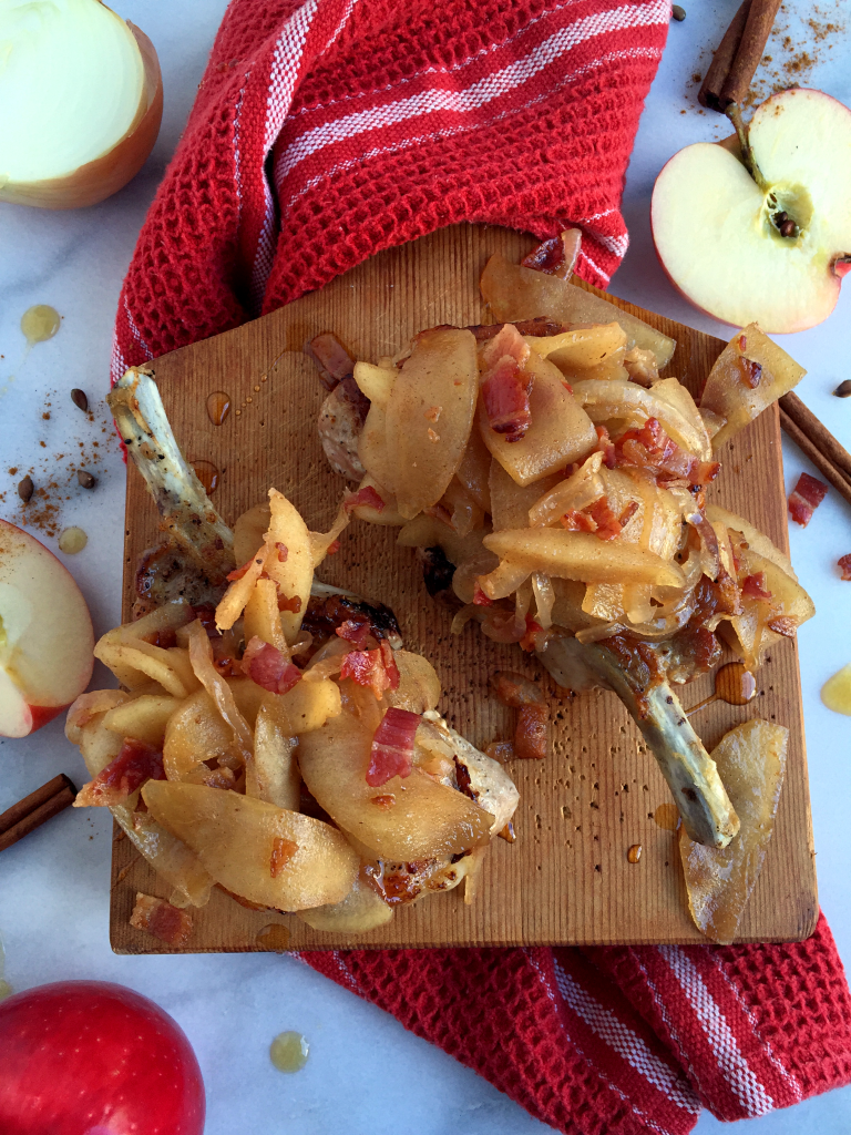 AMAZING Caramelized Apple Bacon Pork Chops! #recipe #dairyfree #glutenfree | Peach and the Cobbler