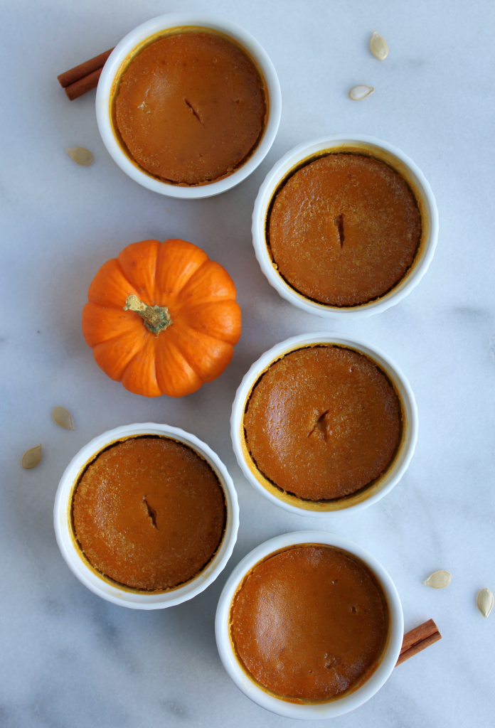 Pumpkin Pie Custards (DF + GF)! All the goodness of pumpkin pie but without the hassle of the crust! Perfectly sized and perfect for Fall! #dairyfree #glutenfree #recipe | peachandthecobbler.com