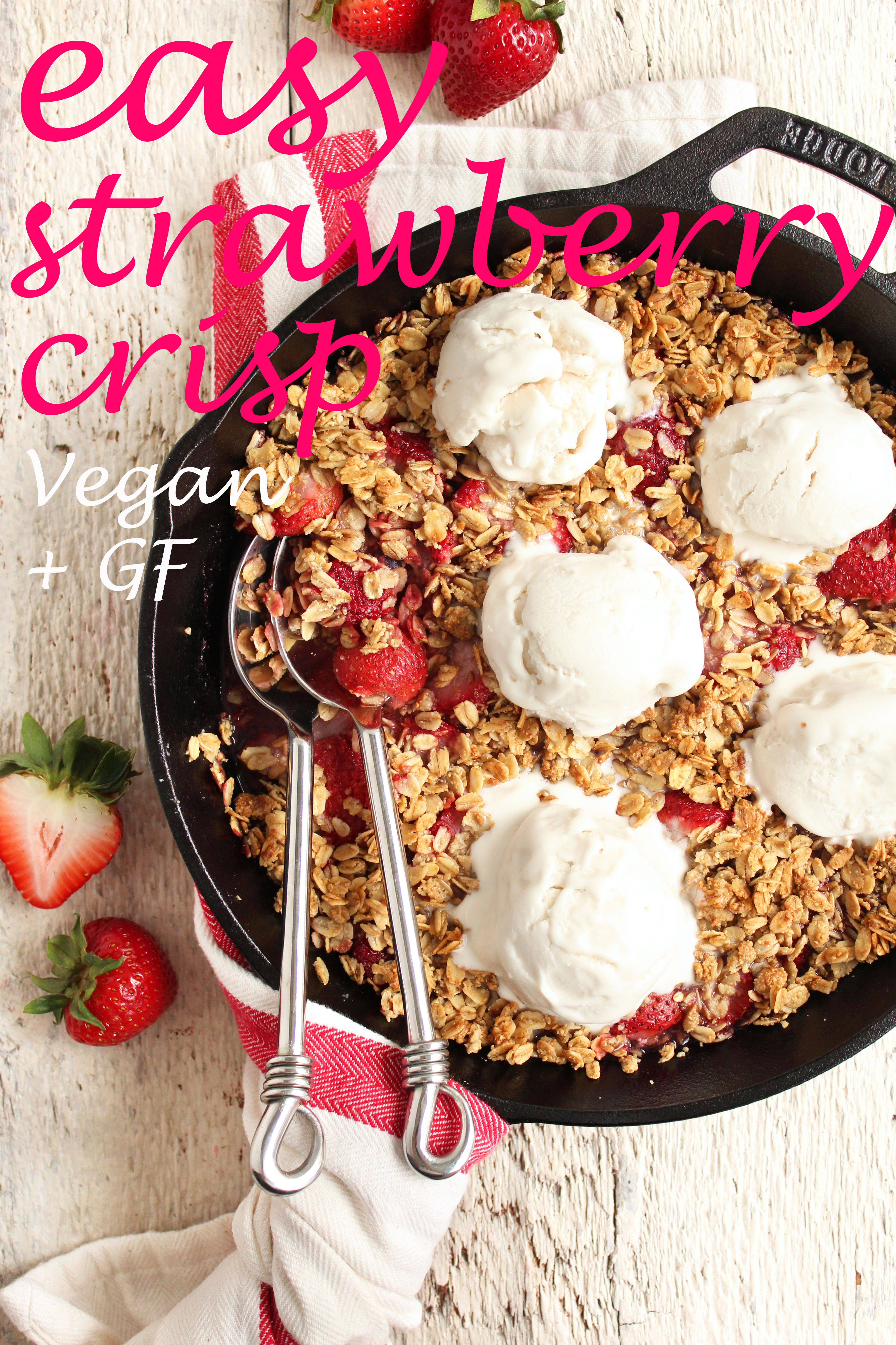 EASY Strawberry Crisp! Summer-inspired, super fruity, crispy crunchy topping, & SO DELICIOUS! #vegan #glutenfree #refinedsugarfree #strawberries #crisp | Peach and the Cobbler 