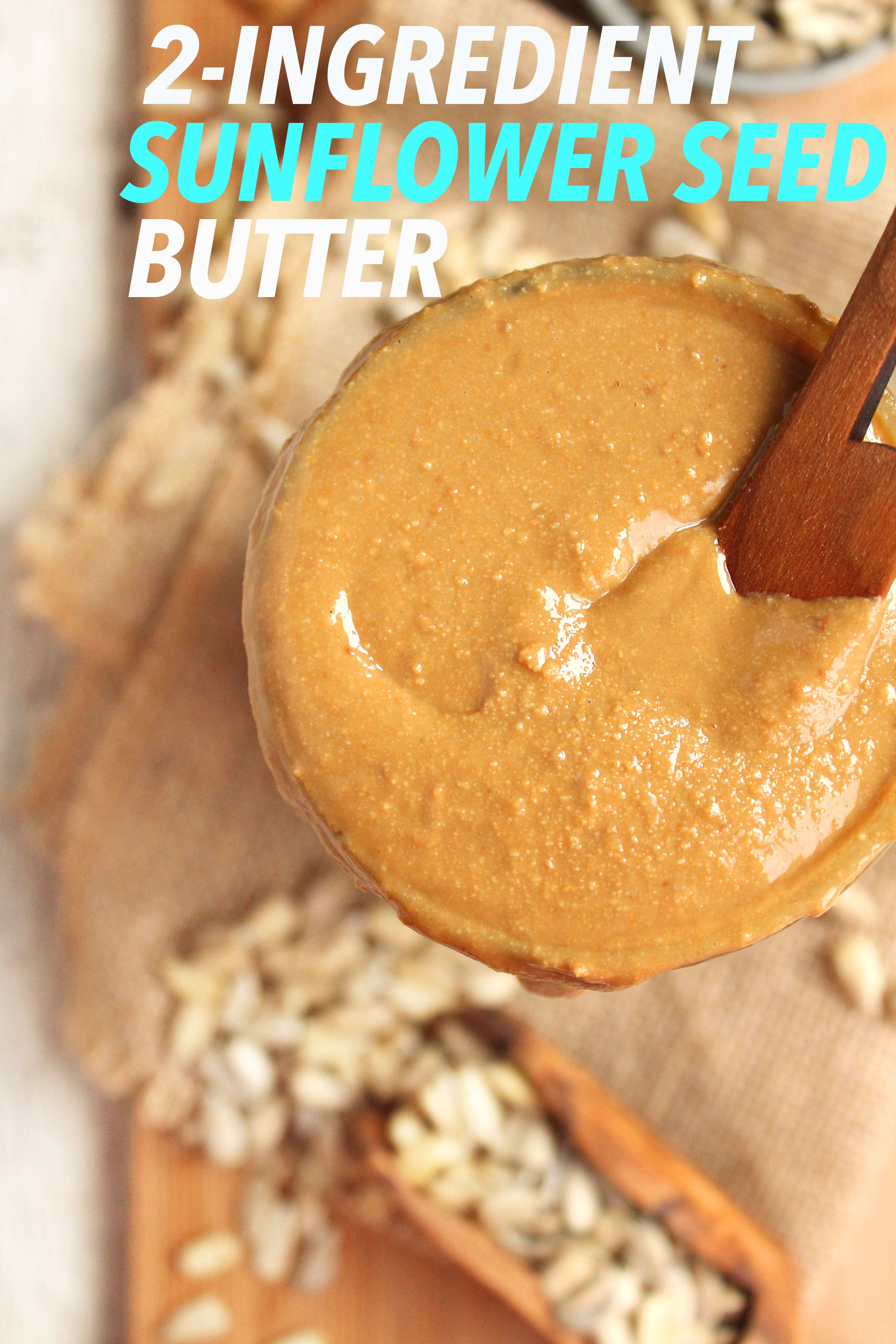 AMAZING Homemade Sunflower Seed Butter! 2-ingredients, SUPER creamy, & surprisingly nutty! Great on toast, in smoothies, or just on a spoon! #vegan | Peachandthecobbler.com