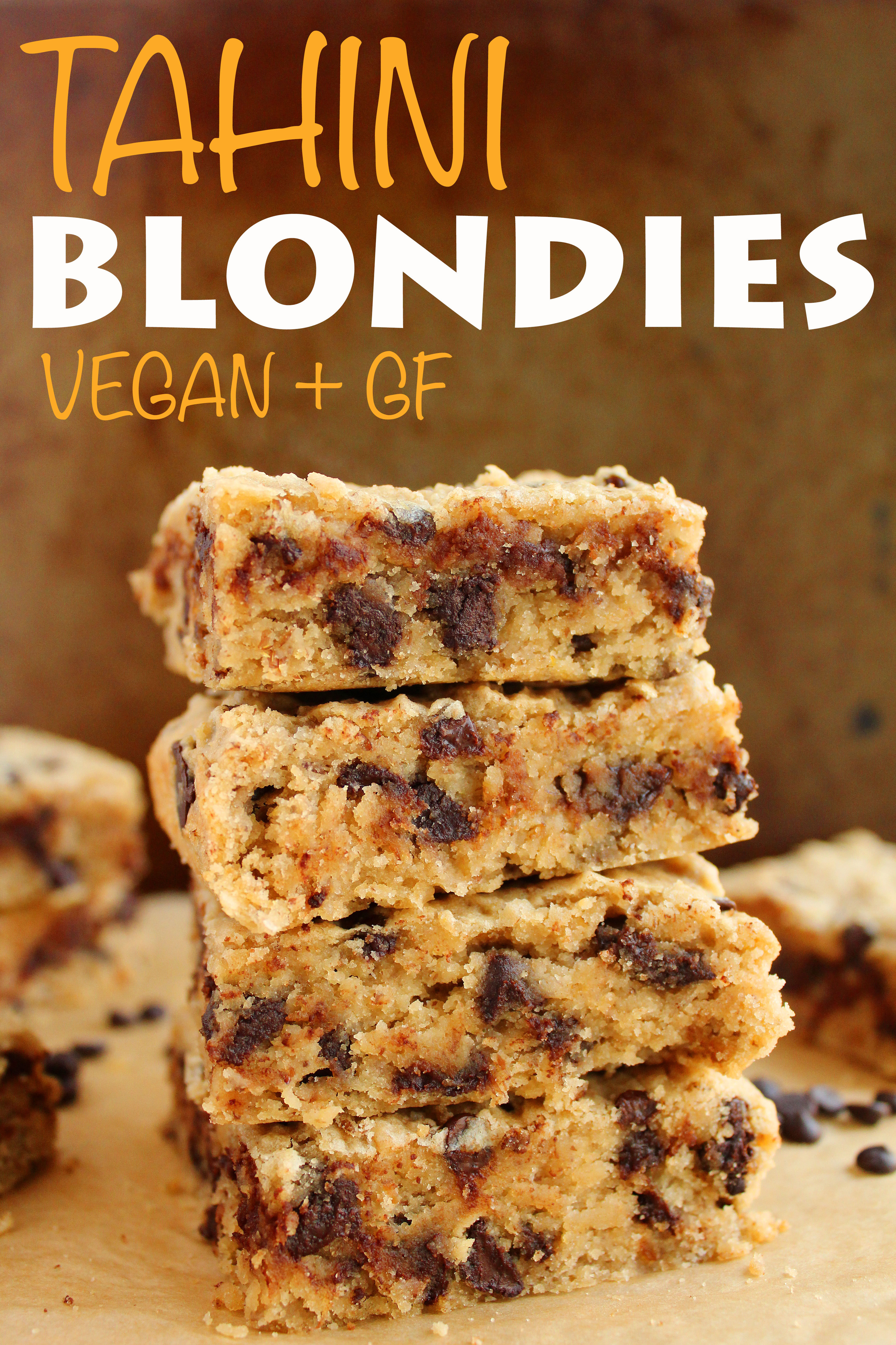 AMAZING Tahini Blondies! SO moist, super flavorful, and vegan + gluten free + refined sugar free! #vegan #glutenfree #blondies #refinedsugarfree | Peach and the Cobbler