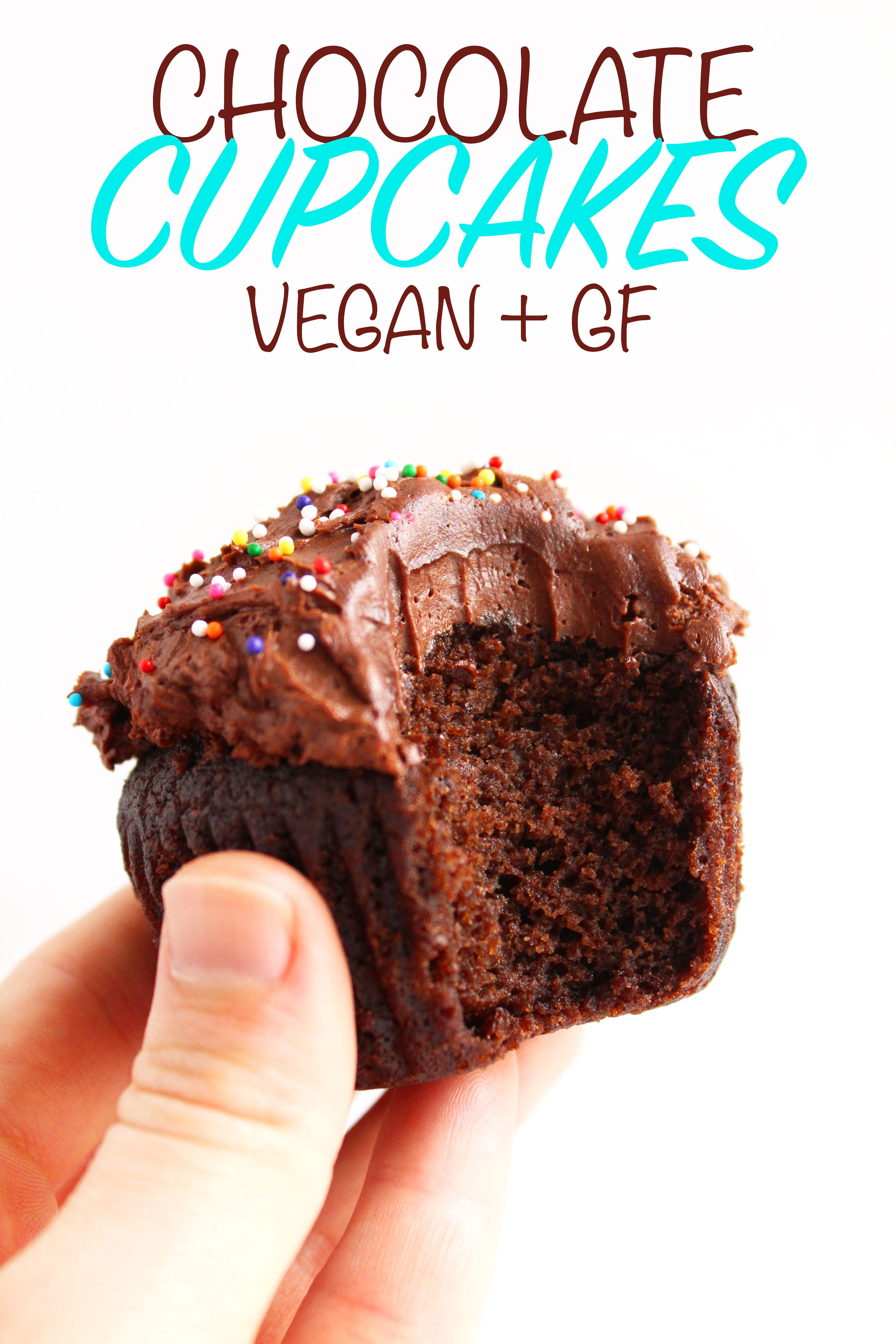 Vegan Chocolate Cupcakes (GF)! A cupcake worthy of a celebration - super chocolatey, moist, & topped with a to-die-for fudge frosting! #vegan #glutenfree #cupcakes | Peachandthecobbler.com