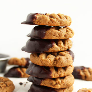 Chewy Chocolate Dipped Sunbutter Cookies (V + GF)